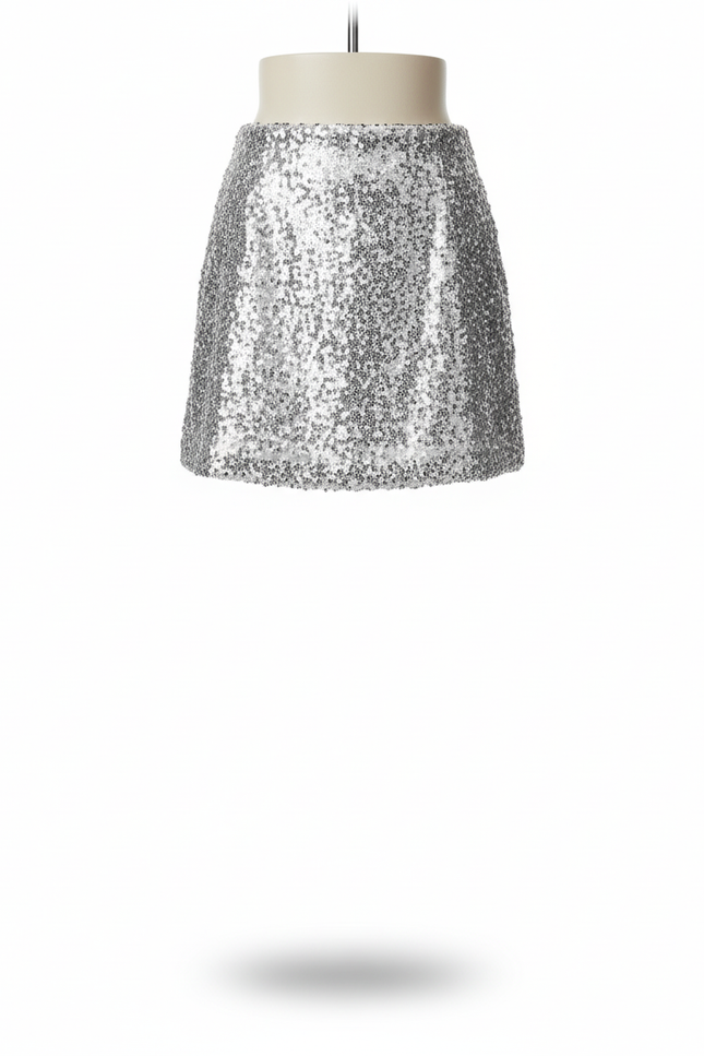 Jupe Paillette Argentée Trapèze Chic