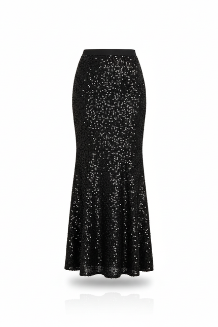 Jupe Paillette Noire Coupe Sirène Élégante