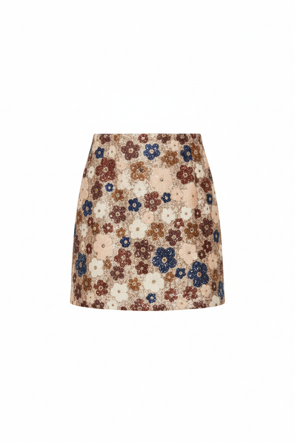 Jupe Paillette Motif Floral Mini Élégante
