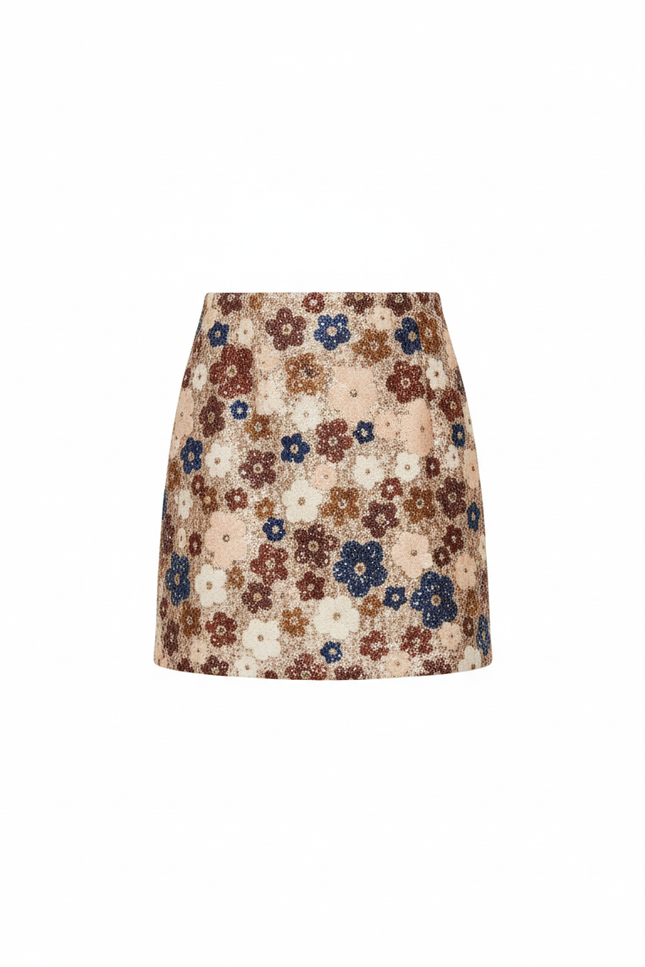 Jupe Paillette Motif Floral Mini Élégante
