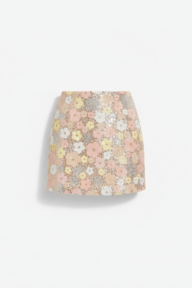 Jupe Paillette Mini Florale Élégante