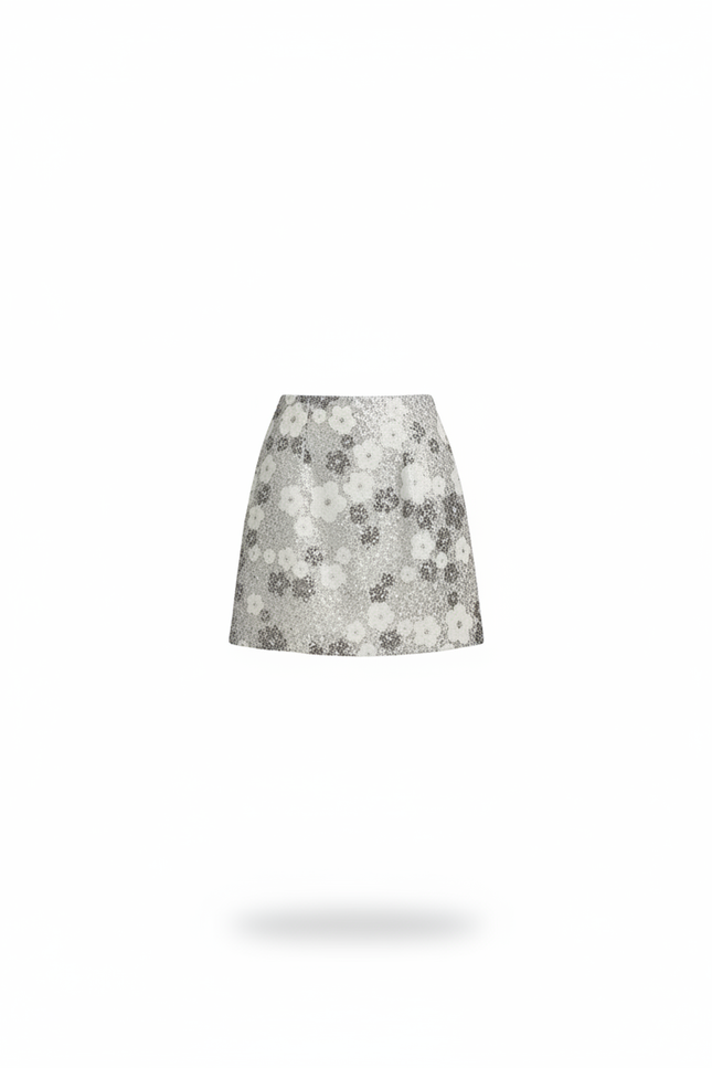 Jupe Paillette Argentée Florale Élégante