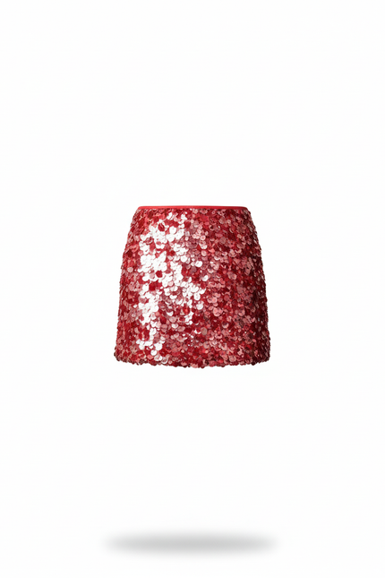 Jupe Paillette Mini Rouge Chic