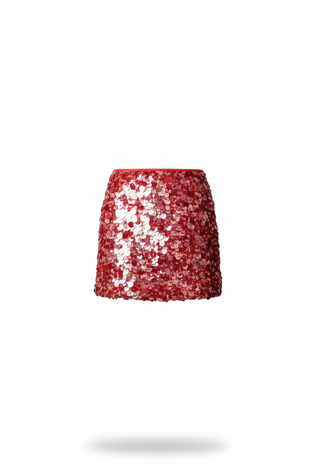 Jupe Paillette Mini Rouge Chic