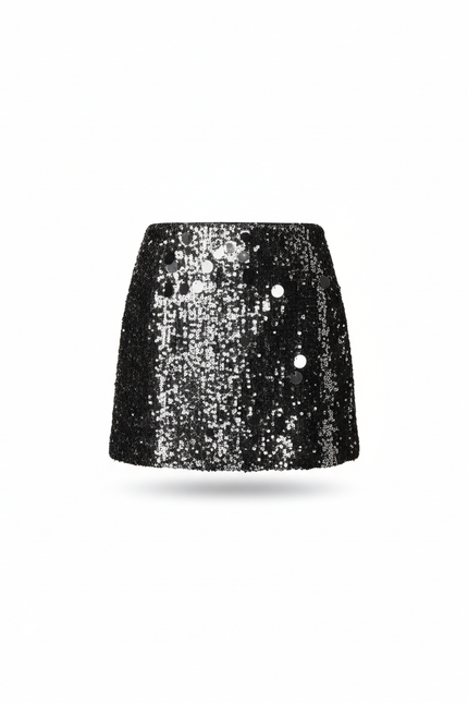 Jupe Paillette Noire Argentée Mini Chic