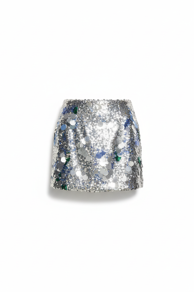Jupe Paillette Argentée Mini Chic