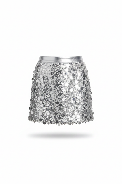 Jupe Paillette Argentée Mini Élégante