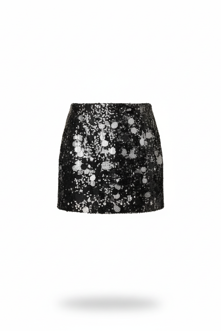 Jupe Paillette Noire Motif Abstrait Chic