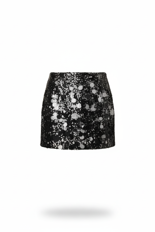 Jupe Paillette Noire Motif Abstrait Chic