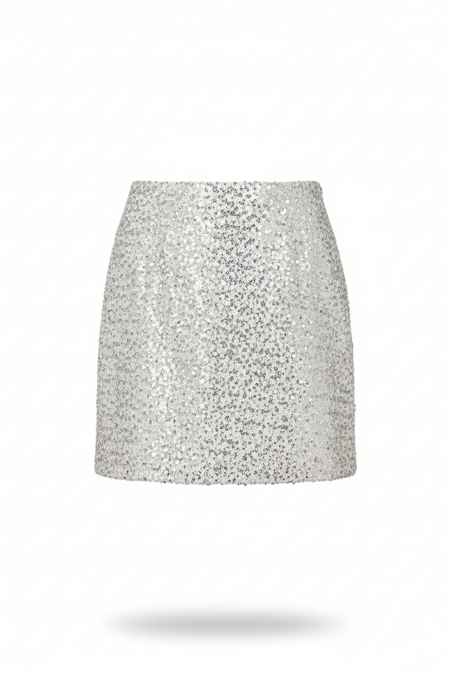 Jupe Paillette Argentée Courte Chic