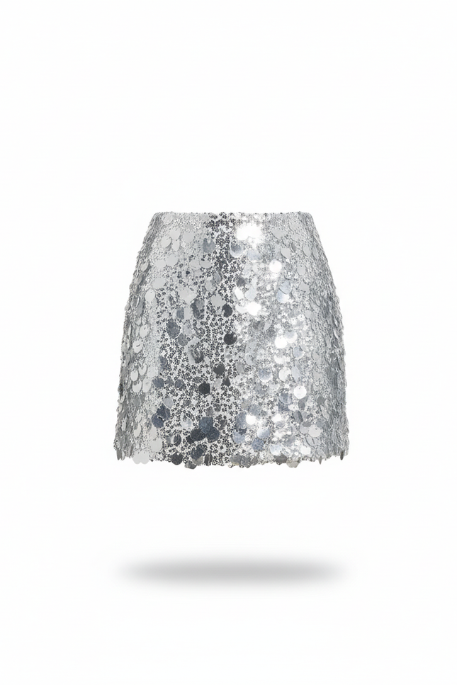 Jupe Paillette Argentée Mini Chic