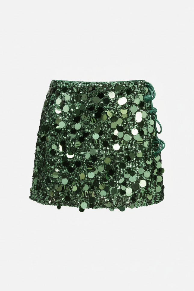 Jupe Paillette Verte Lacée Chic