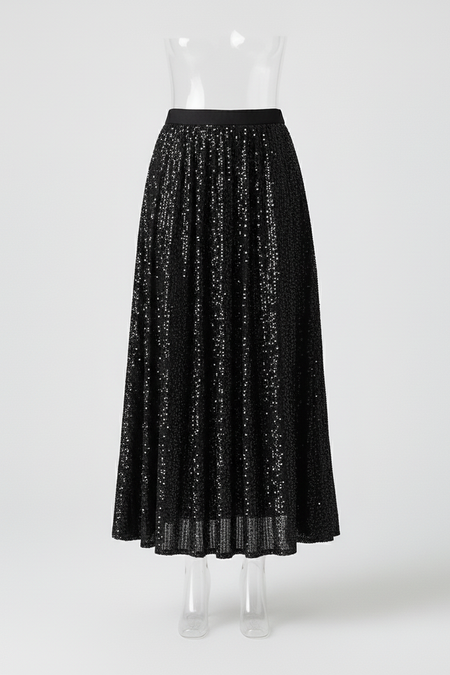 Jupe Paillette Noire Plissée Chic