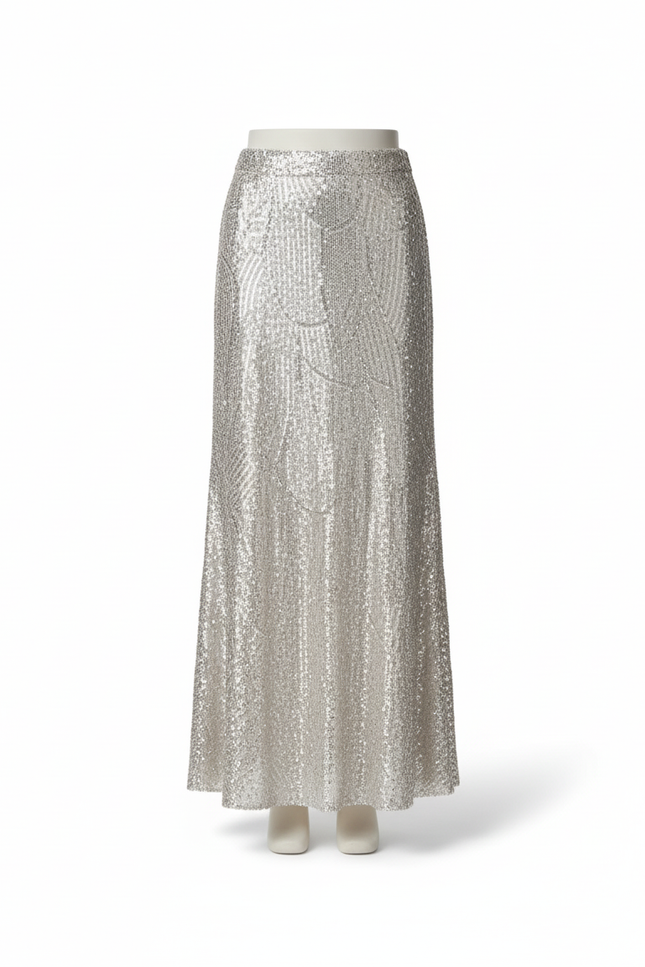 Jupe Paillette Argentée Fluide Élégante