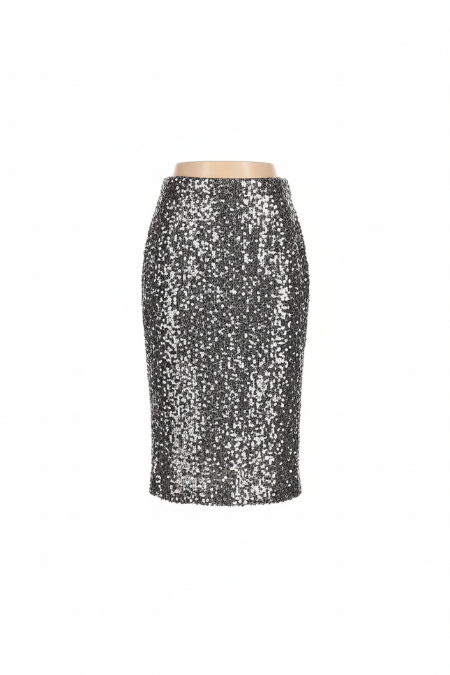 Jupe Paillette Argentée Coupe Crayon Chic