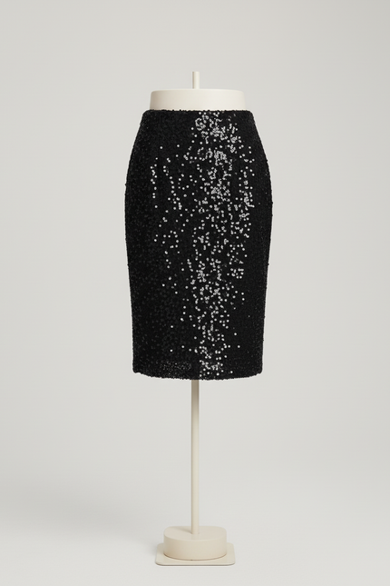Jupe Paillette Noire Coupe Crayon Chic