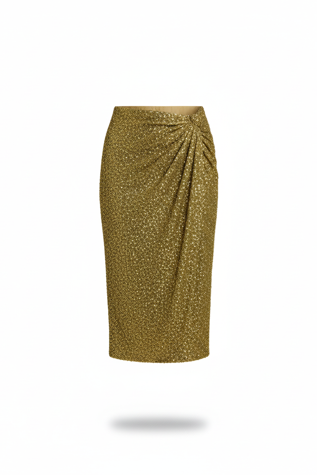 Jupe Paillette Dorée Drapée Élégante