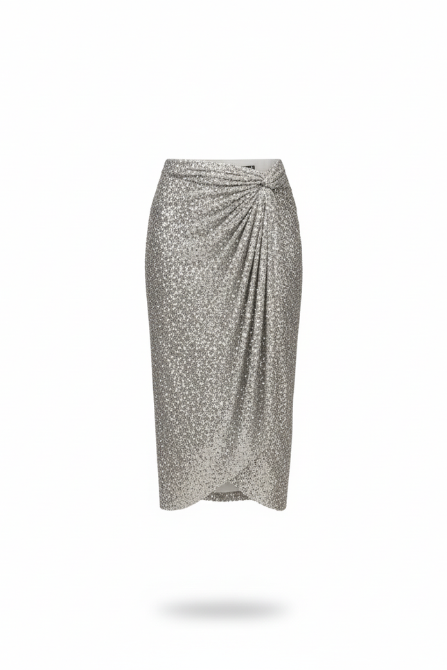 Jupe Paillette Argentée Drapée Élégante