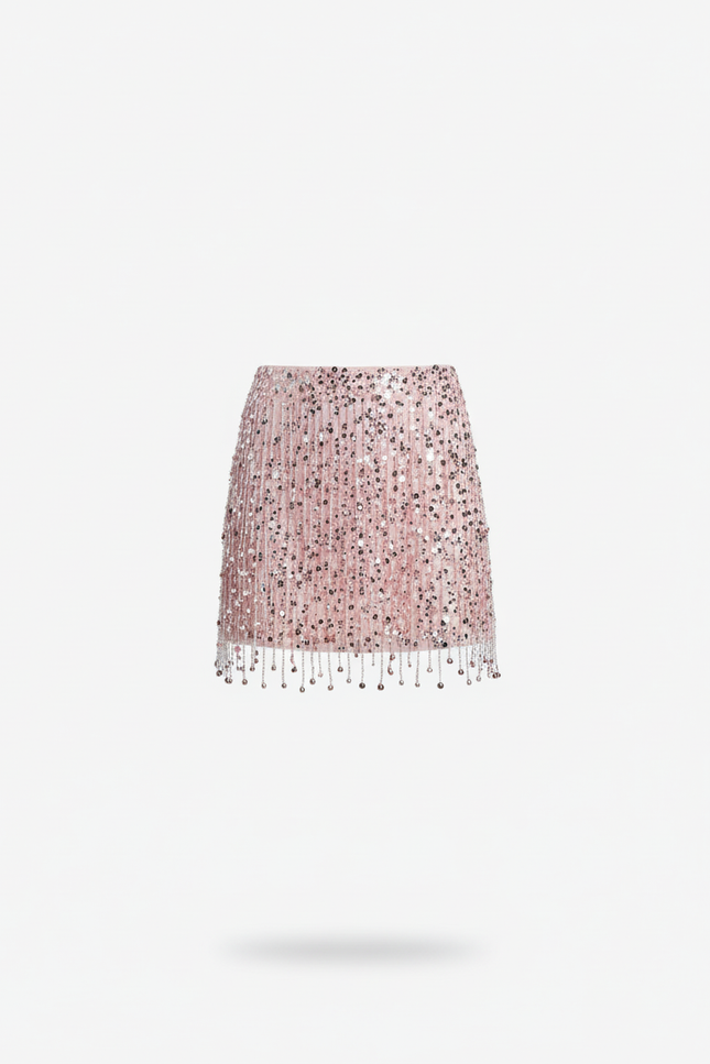 Jupe Paillette Rose Franges Chic
