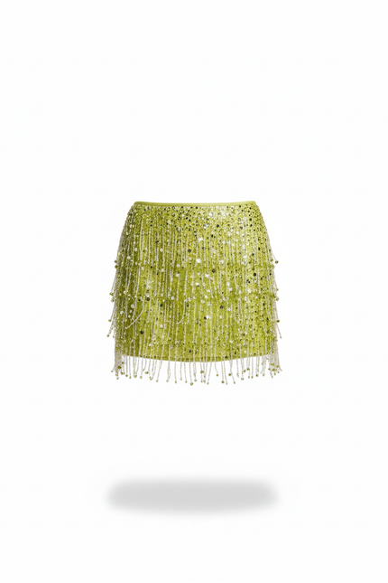 Jupe Paillette Vert Citron À Franges Chic