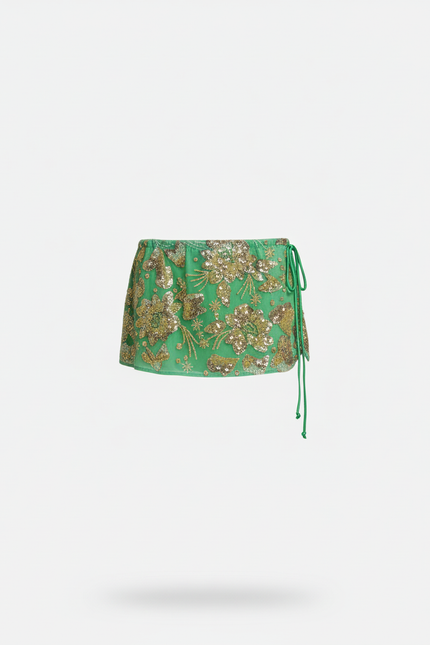 Jupe Paillette Verte Brodée Chic