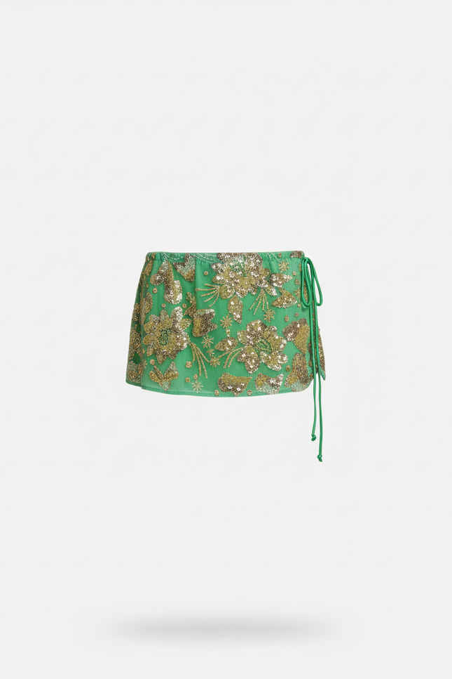 Jupe Paillette Verte Brodée Chic
