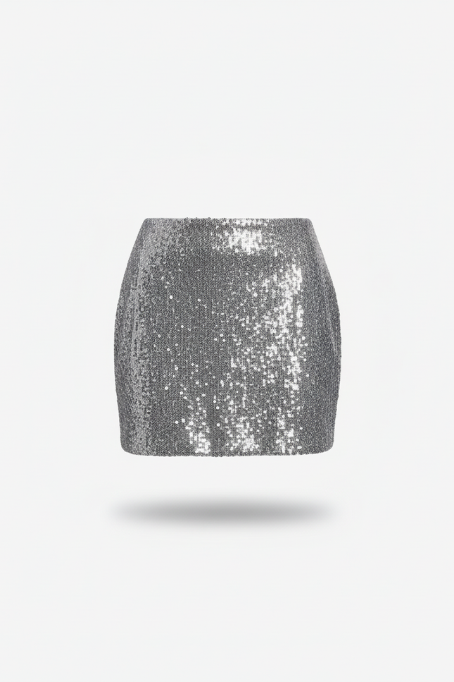 Jupe Paillette Argentée Mini Chic