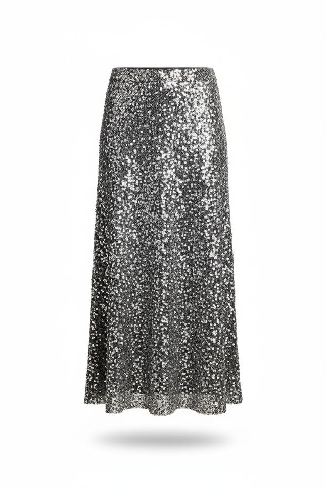Jupe Paillette Brillante Midi Élégante