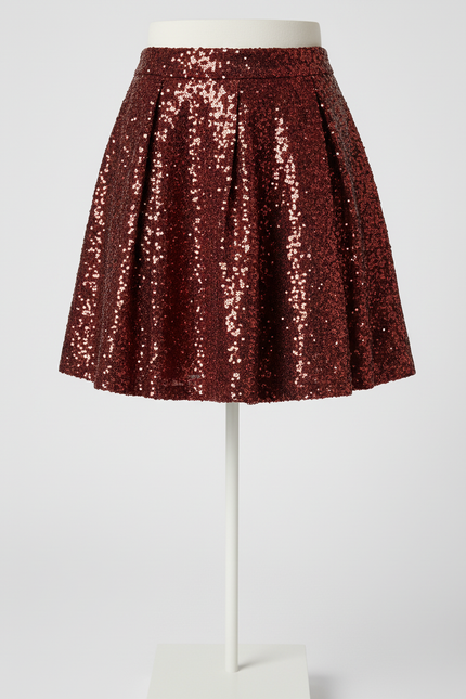 Jupe Paillette Bordeaux Plissée Chic