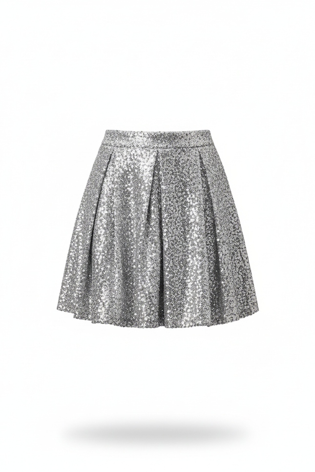 Jupe Paillette Argentée Plissée Chic