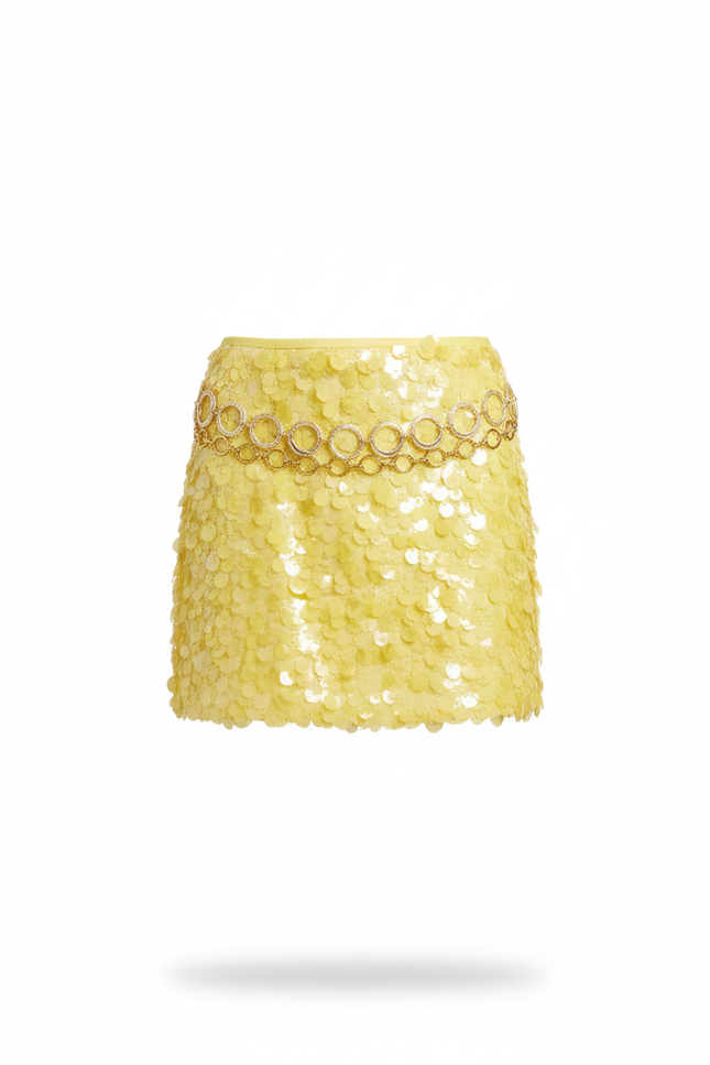 Jupe Paillette Jaune Mini Élégante