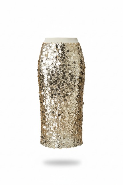 Jupe Paillette Dorée Midi Chic