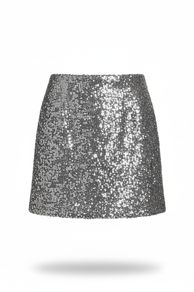Jupe Paillette Argentée Mini Moulante Chic