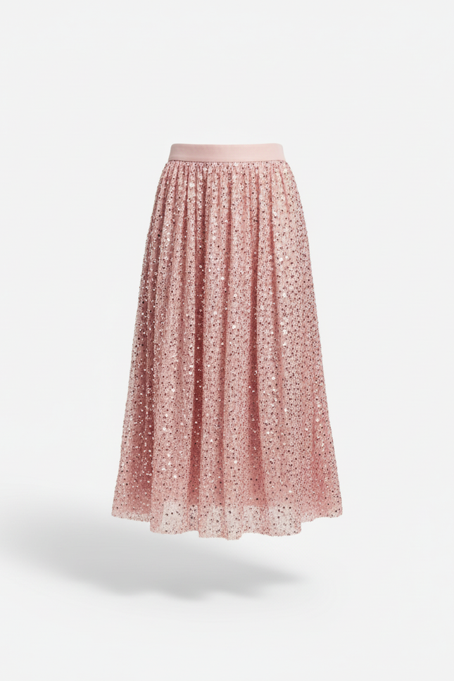 Jupe Paillette Rose Fluide Élégante