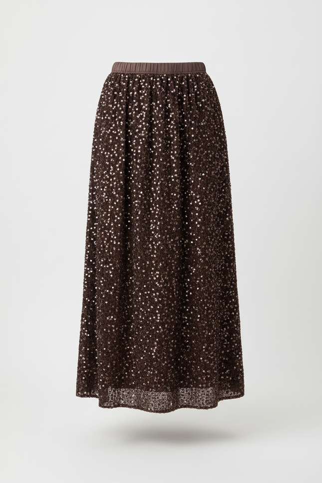 Jupe Paillette Marron Longue Élégante