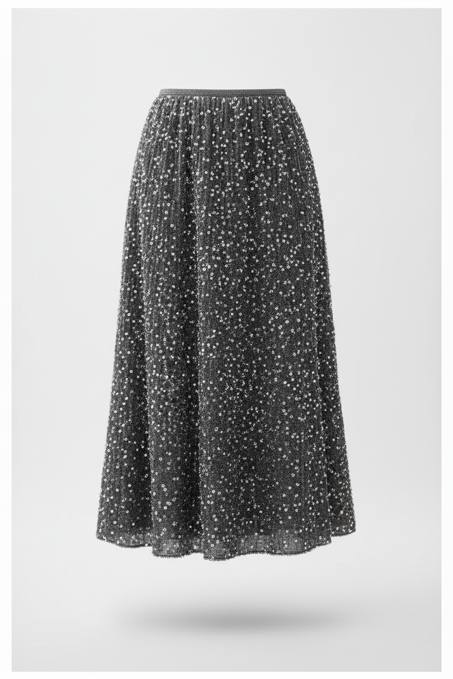 Jupe Paillette Grise Midi Élégante