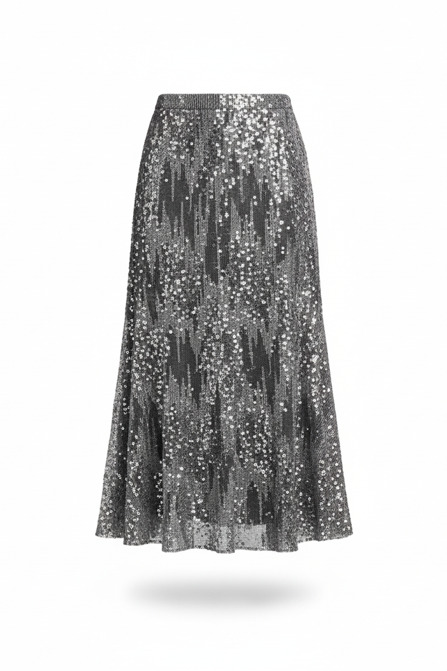 Jupe Paillette Argentée Évasée Élégante