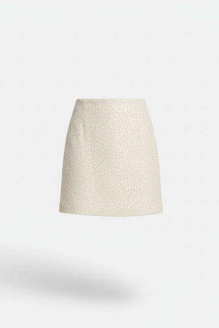 Jupe Paillette Blanc Cassé Tweed Chic