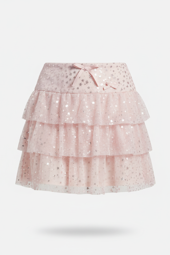 Jupe Paillette Rose À Volants Chic