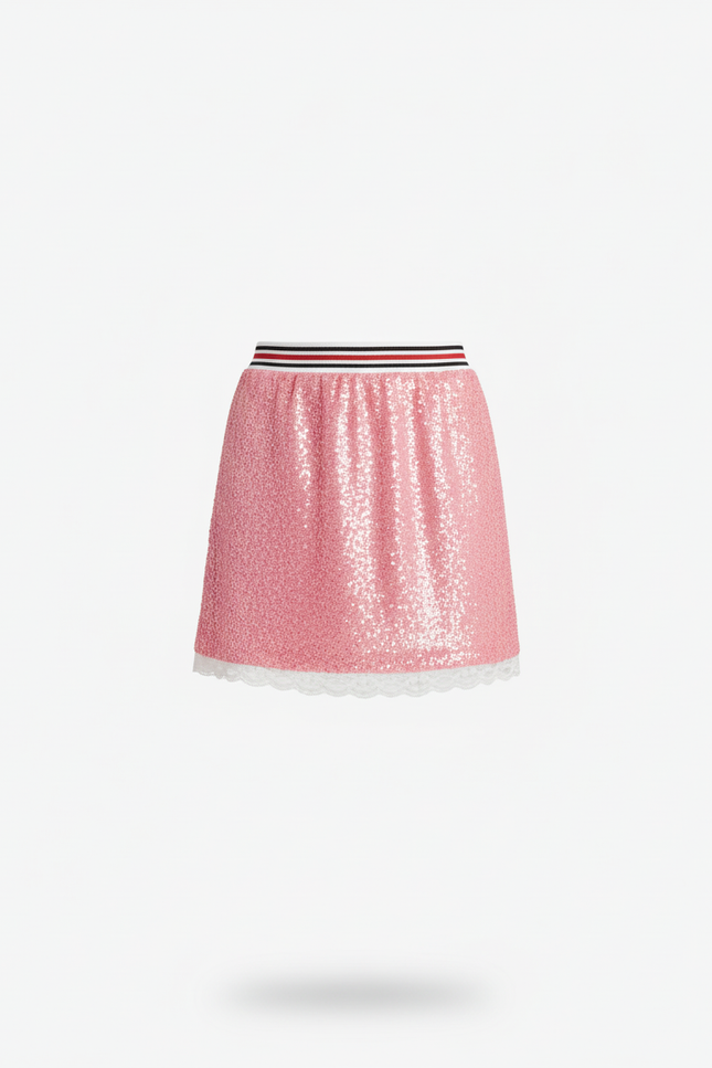 Jupe Paillette Rose Dentelle Slim