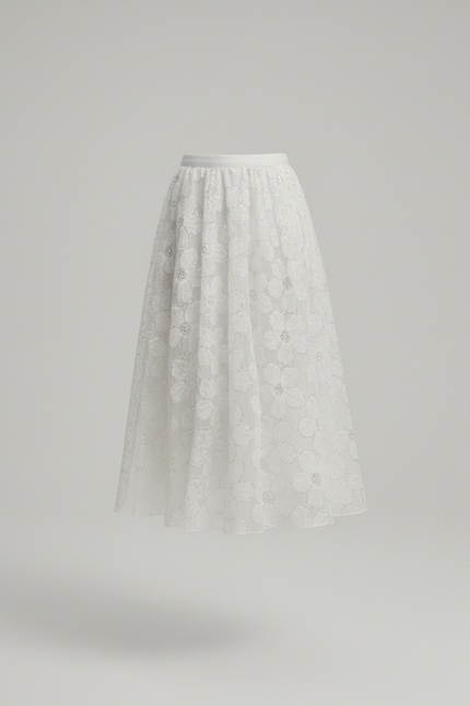 Jupe Paillette Blanche Florale Élégante