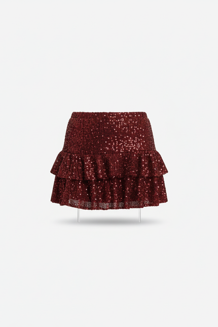 Jupe Paillette Bordeaux Volants Chic