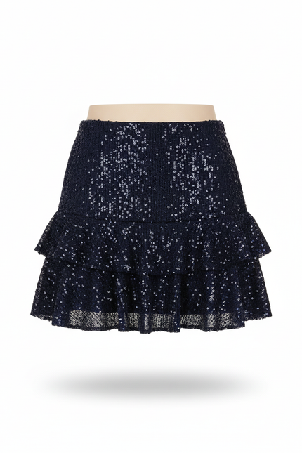 Jupe Paillette Bleu Marine Volants Chic