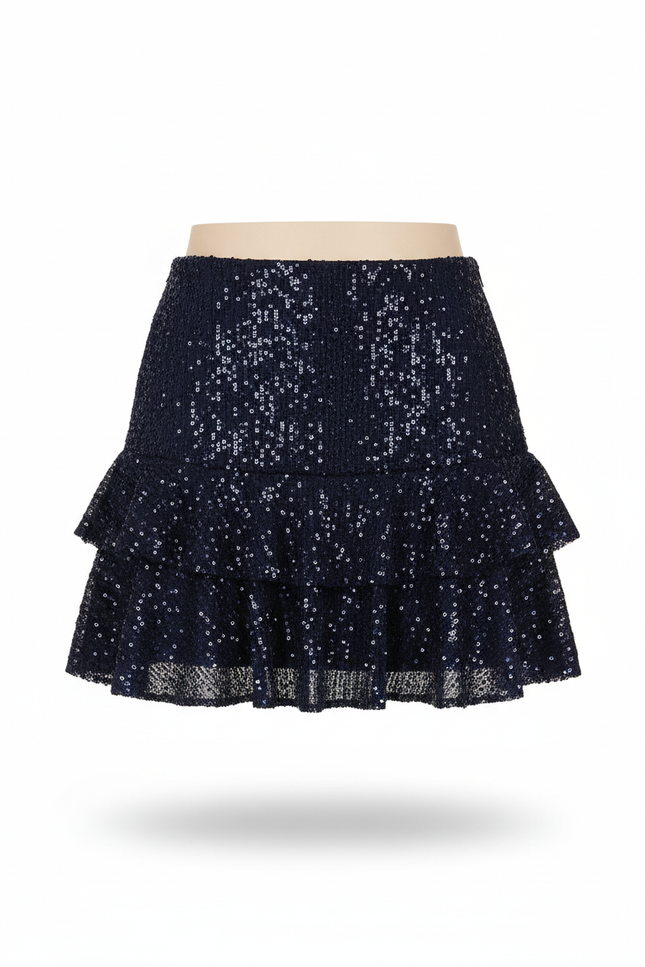 Jupe Paillette Bleu Marine Volants Chic