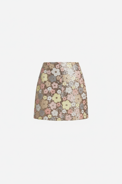 Jupe Paillette Florale Courte Chic