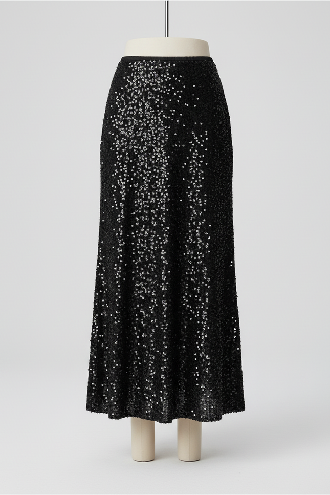 Jupe Paillette Noire Longue Élégante