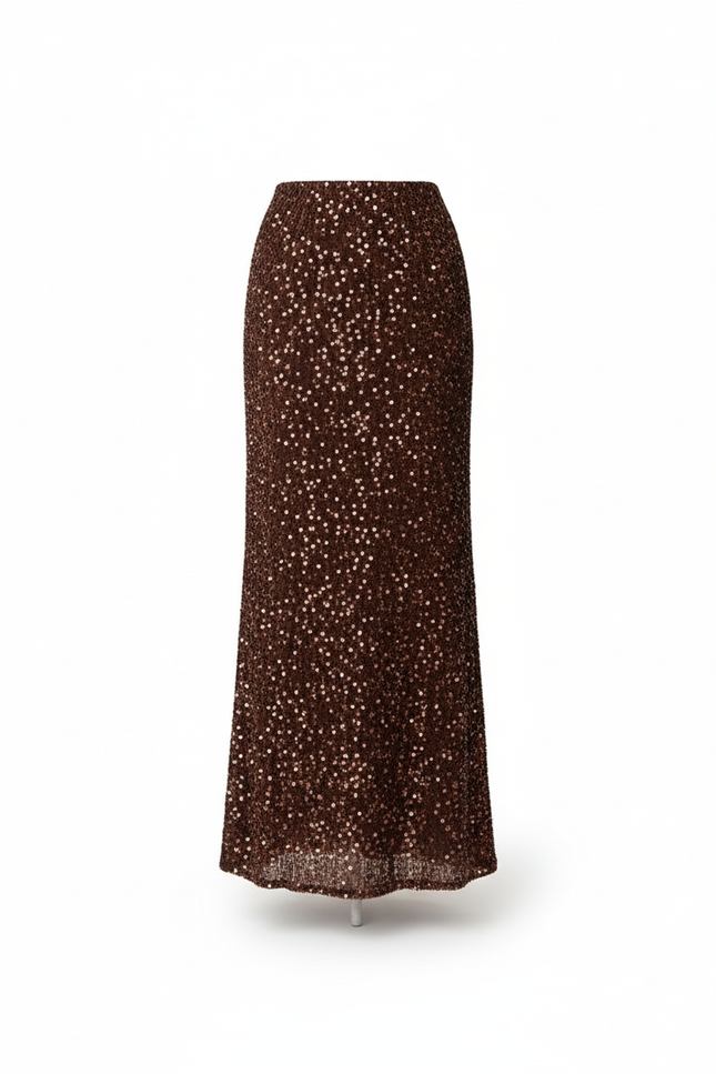 Jupe Paillette Longue Marron Élégante