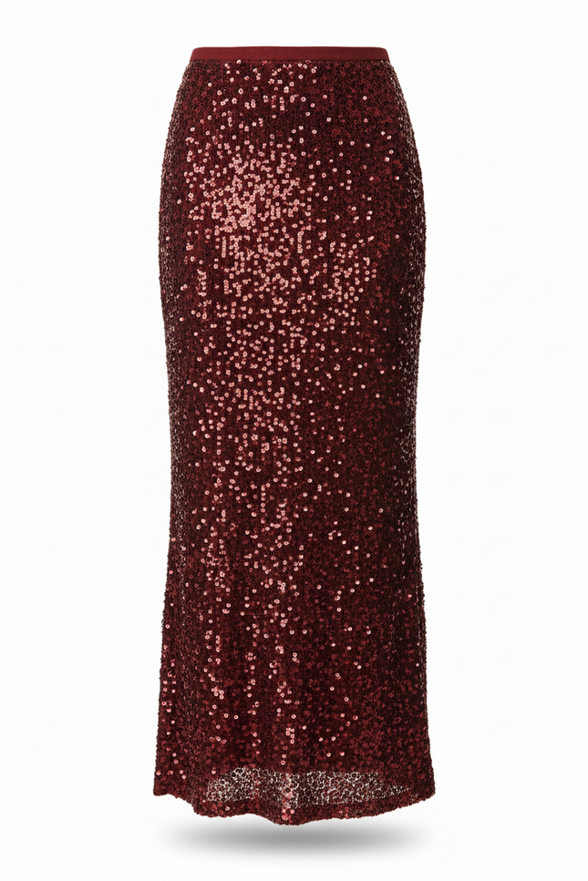 Jupe Paillette Longue Bordeaux Élégante
