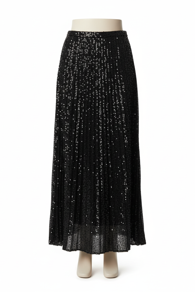 Jupe Paillette Noire Plissée Élégante
