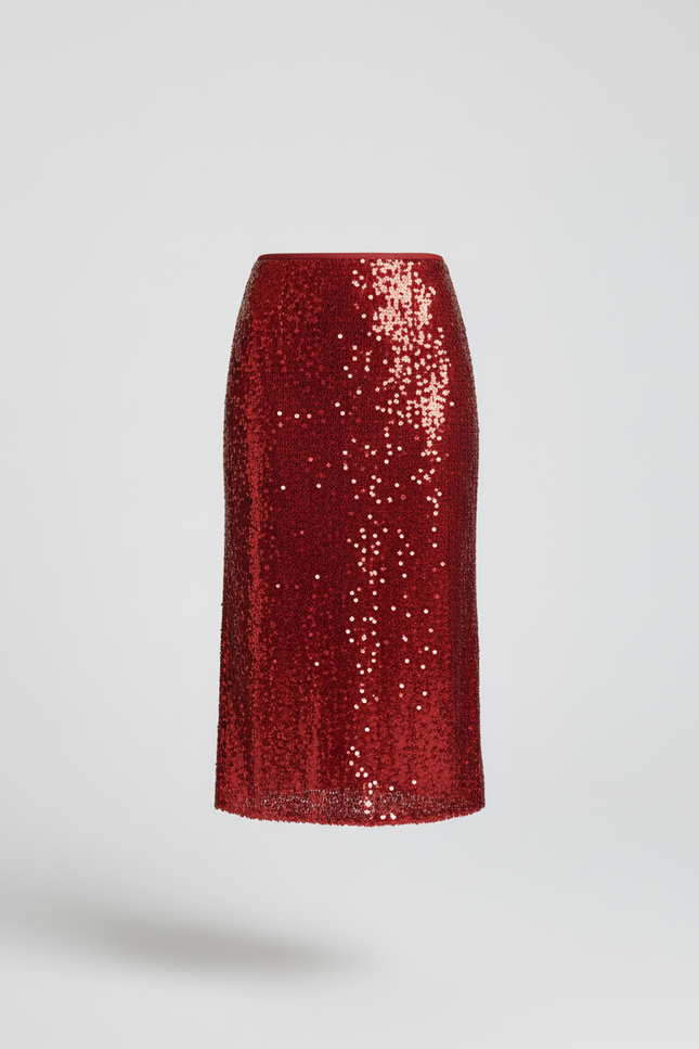 Jupe Paillette Rouge Crayon Chic